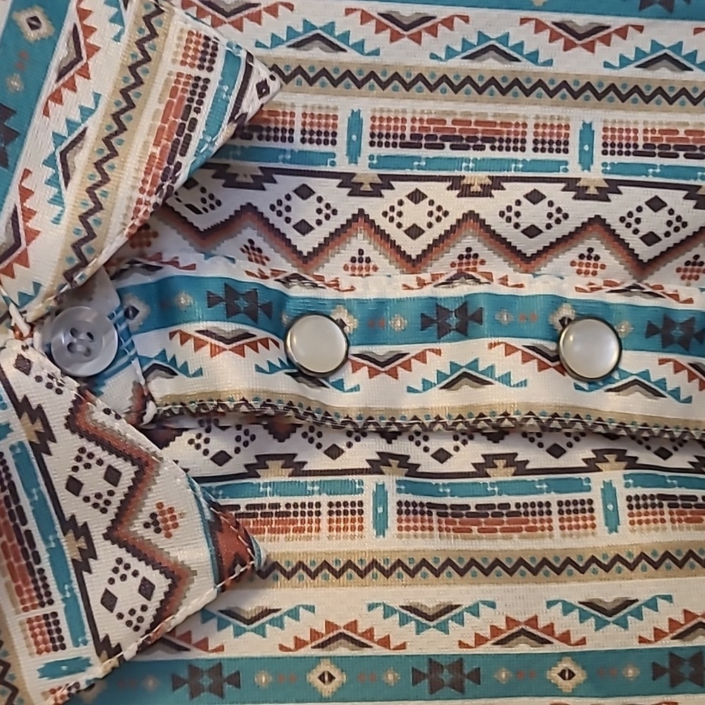Panhandle Slim Geometric Pattern Polo Shirt Aztec Western Snap Button